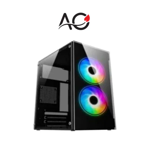 PC Power Crystal Glass Mini Black Mini Tower Micro-ATX Gaming Desktop Casing with Standard PSU #PP-OS2405 BK